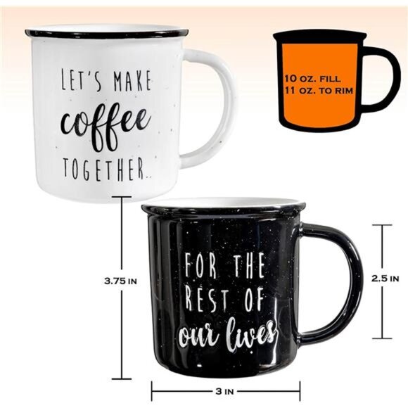 MAINEVENT Let's Make Coffee Together Couple Mug Set 11 Ounce, Couple Coffee Mug - Picture 3 of 7